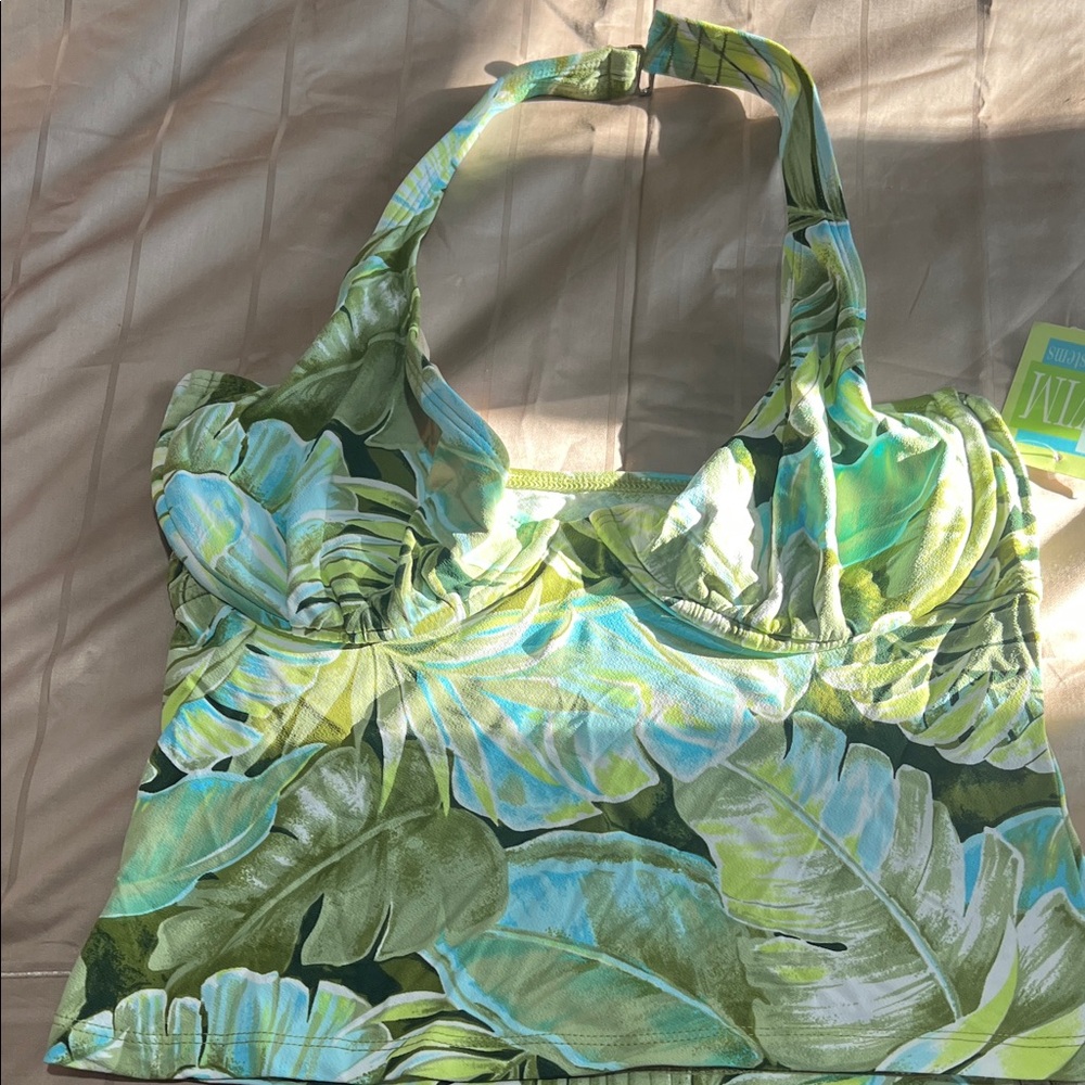 Tropical Leaf Print Halter Bikini Top